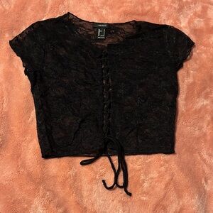 Forever 21 Black Lace-Up Crop Top